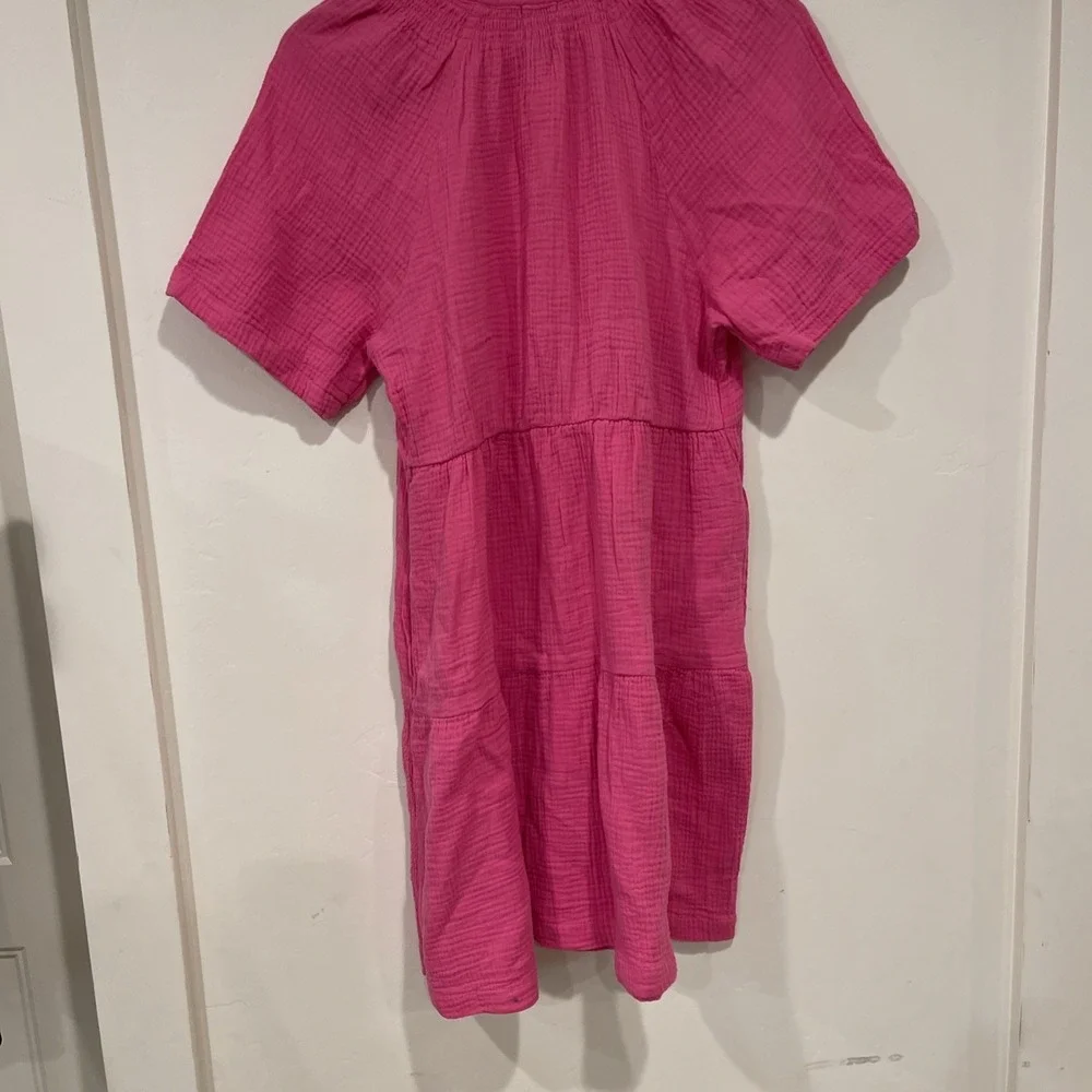 GAP Dress Women's Sz M Pink Crinkle Gauze Tiered Mini Cotton casual cozy - Picture 5 of 7